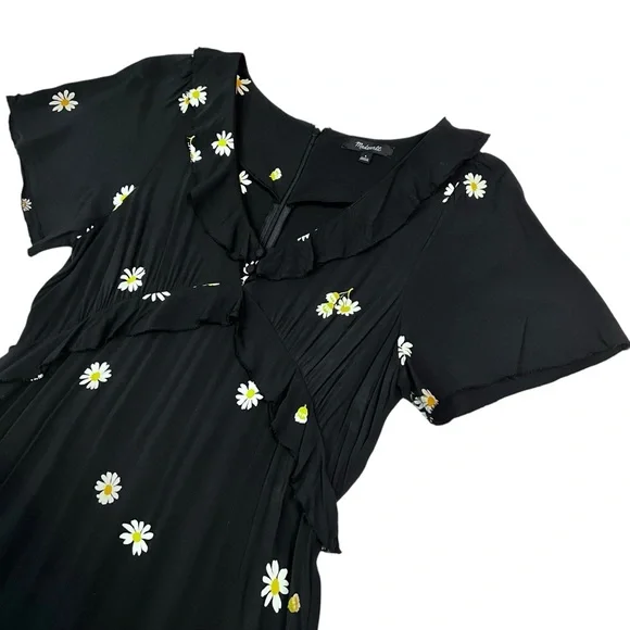 Madewell Daisy Floral Tiered Maxi Dress Black Ruffle Raw Edge Size 4 - Picture 4 of 9